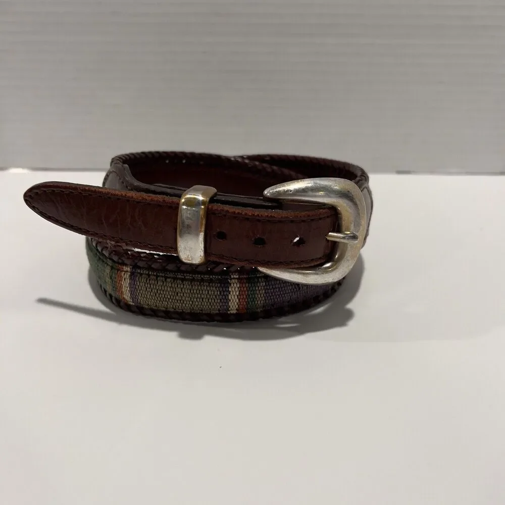 Vintage 90s Colorful Striped Leather Belt 38